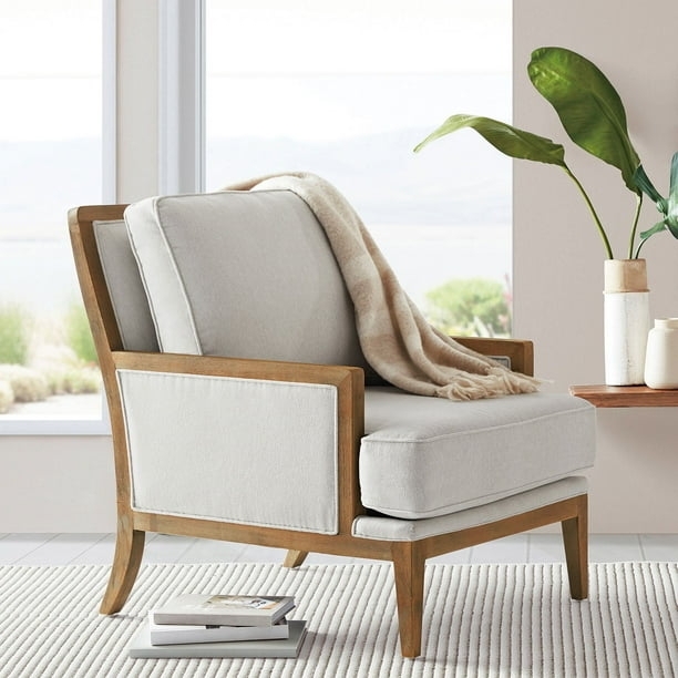 Integrated Wood Trim Accent Chair with Barrel Back Silhouette