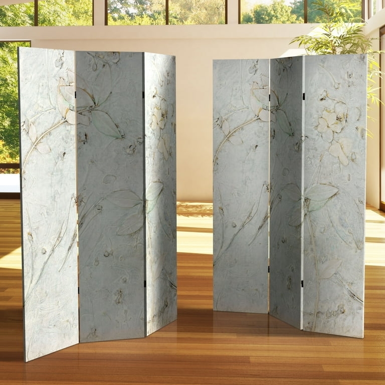 Ivory Floral Room Divider Botanical Print Canvas 3 Panel Folding Screen