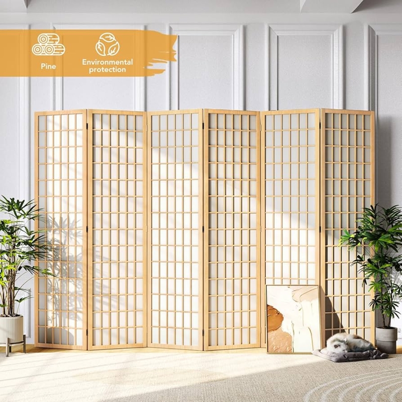 Japanese Shoji Room Divider Screen with Light Filtering Pine Panels