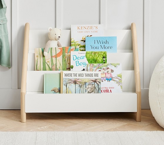 Kids Bookrack Forward Facing Display Rubberwood Natural Finish Tiered