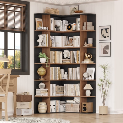 L-Shaped Corner Bookcase Industrial Metal Wood Shelving