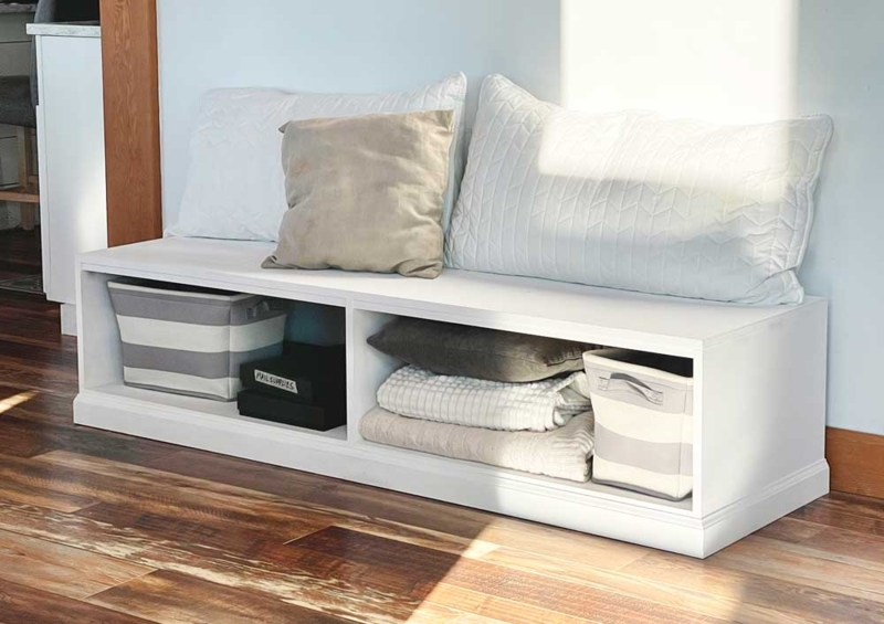L-Shaped Dining Bench with Built-in Cubbies for Modern Farmhouse Nook