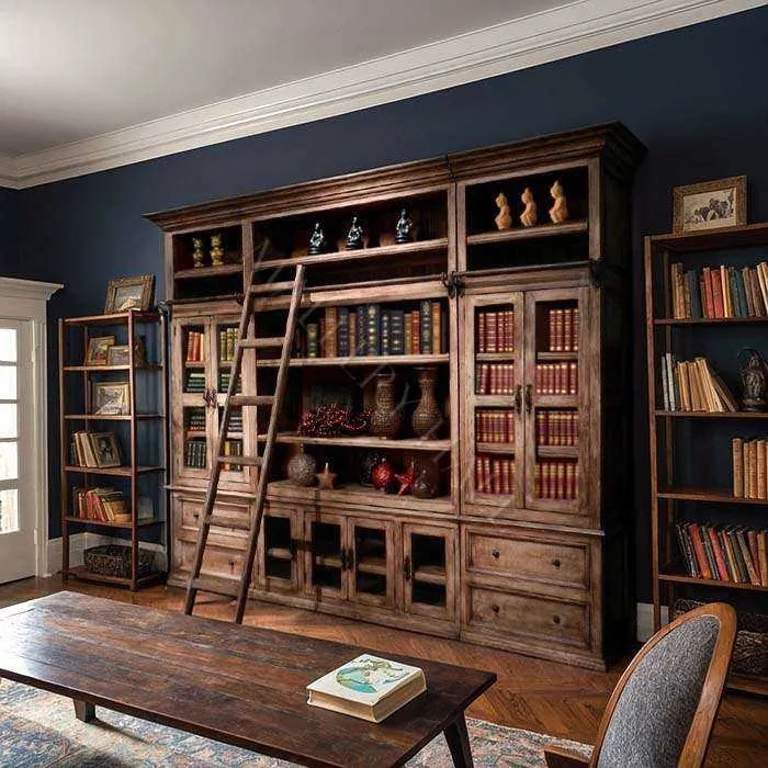 Ladder Bookcase Cabinet Base Reclaimed Wood Slanted Front Rustic Style