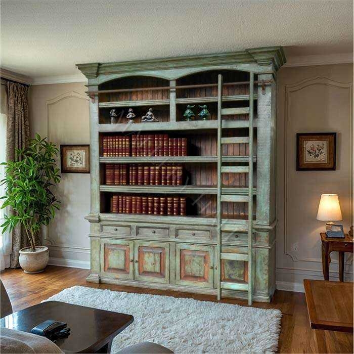 Ladder Bookcase Double Width with Distressed Turquoise Finish