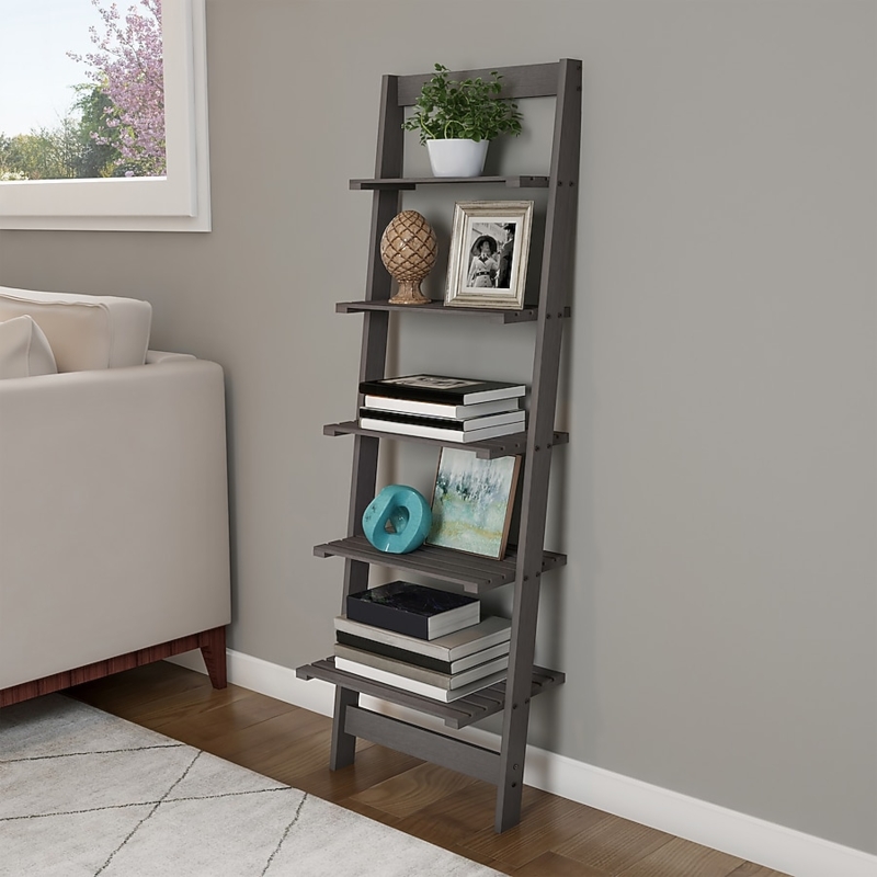 Ladder Bookcase Five Tier Graduating Shelves Leaning Style
