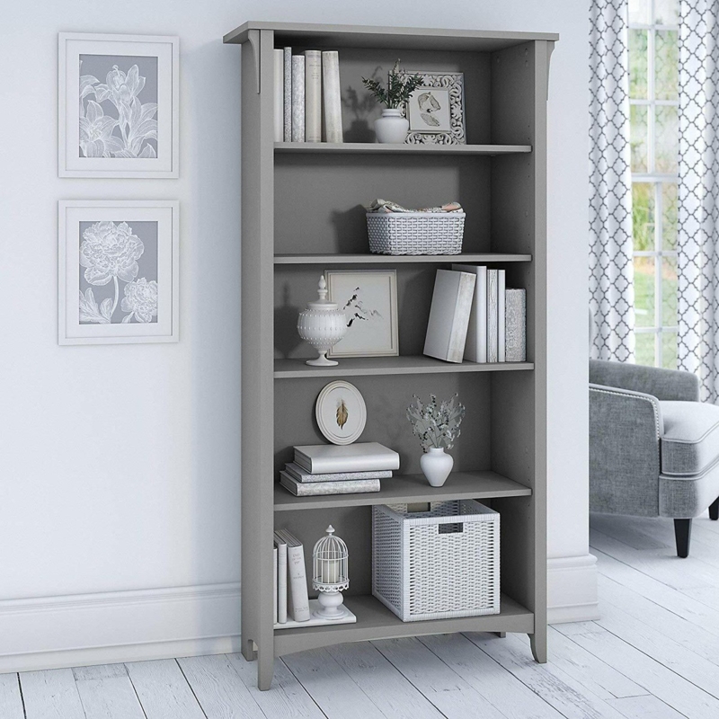 Ladder Bookcase in Charcoal Gray, Minimalist 5-Tier Leaning Shelf
