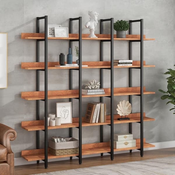 Ladder Bookshelf 5-Tier, Industrial Metal and Wood Styling.
