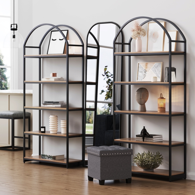 Ladder Bookshelf Wall Leaning in Dark Brown and Black