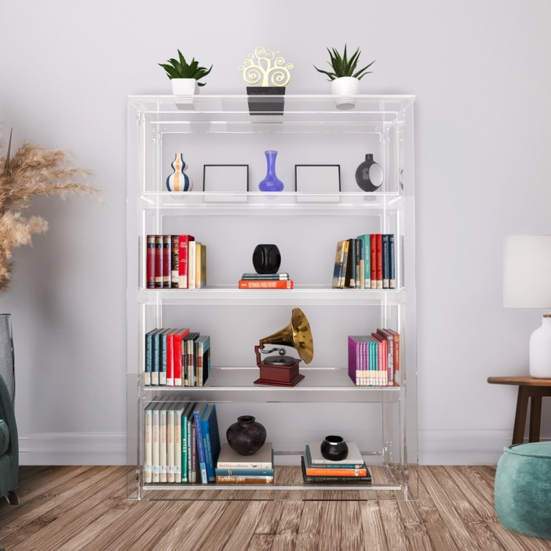 Large Acrylic Bookcase, Six-Tier Thick Frame for Minimalist Styling