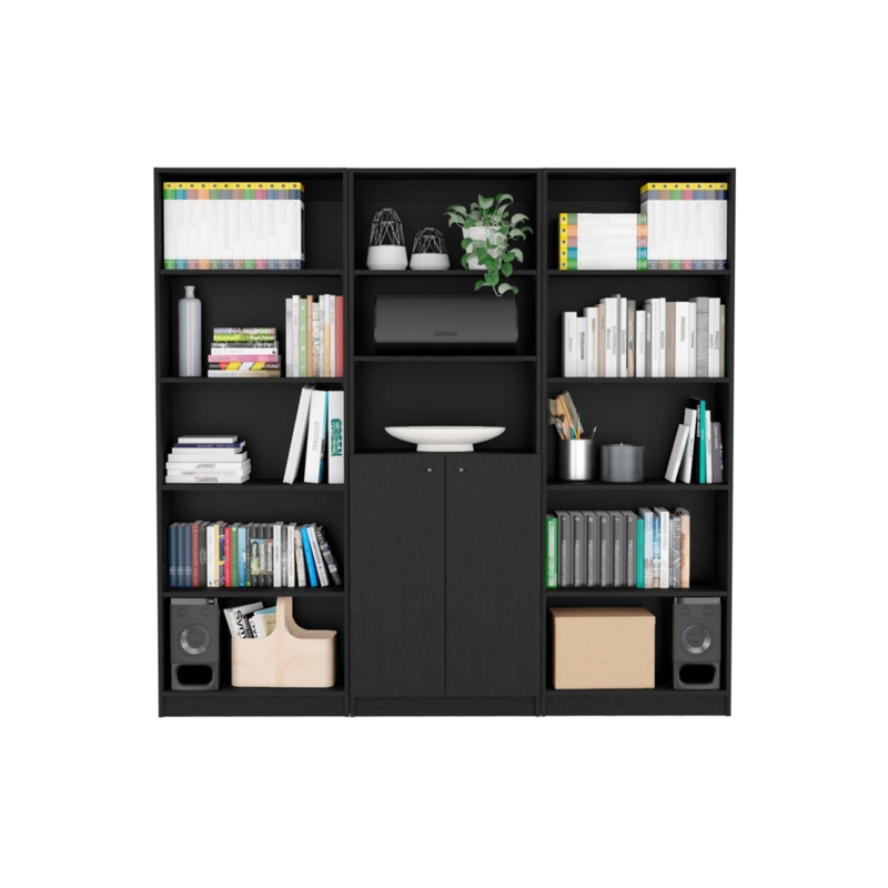 Large Black 3-Piece Entertainment Center with Shelves