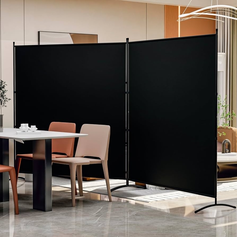 Large Black Fabric Room Divider, Matte Finish, Curved Stability Feet