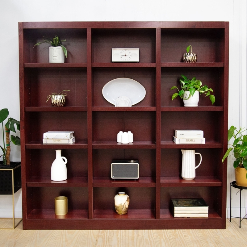 Large Cherry Bookcase, Fifteen Shelves Triple Wide Design.