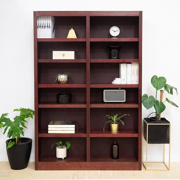 Large Cherry Wood Bookcase Double Column Adjustable Shelves