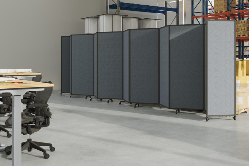 Large Folding Room Divider on Casters, Charcoal Fabric Panel