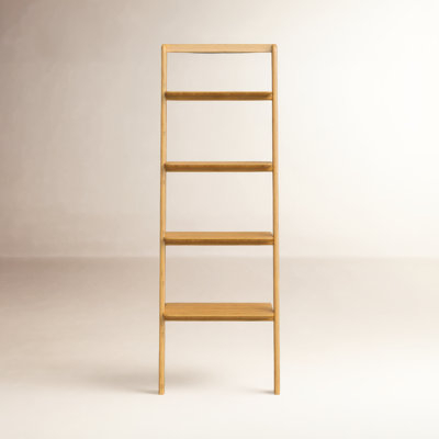 Leaning Ladder Bookcase Narrow Frame Warm Acorn Brown Open Shelves