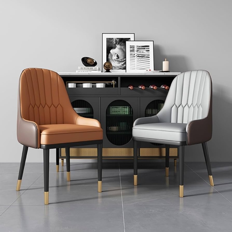 - Leather Kitchen Chair Dining Room Chairs Scandinavian Accent  Chair Ergonomic Backrest Design,Upholstered Lounge Chair for Living Room  Hotel Lobby (Color : Orange) - Chairs