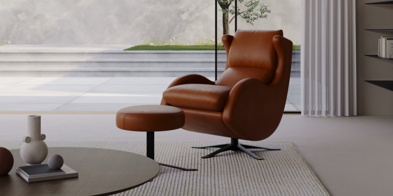 Leather-Like Accent Chair Set, Cognac with Bentwood Shell & High Back