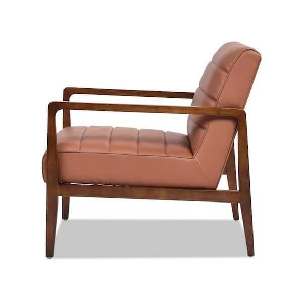 Leather Look Chair Metal Frame Cognac Wrapped Armrests
