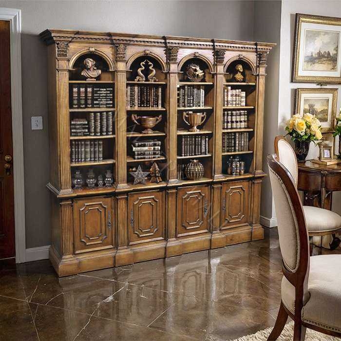 Library Bookcase Four Arch Design, Arched Top Mahogany Bookcase