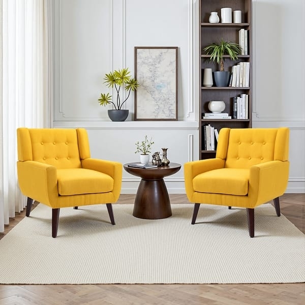 Light Gray Chair Button Tufted Back Flared Armrests Wood Legs