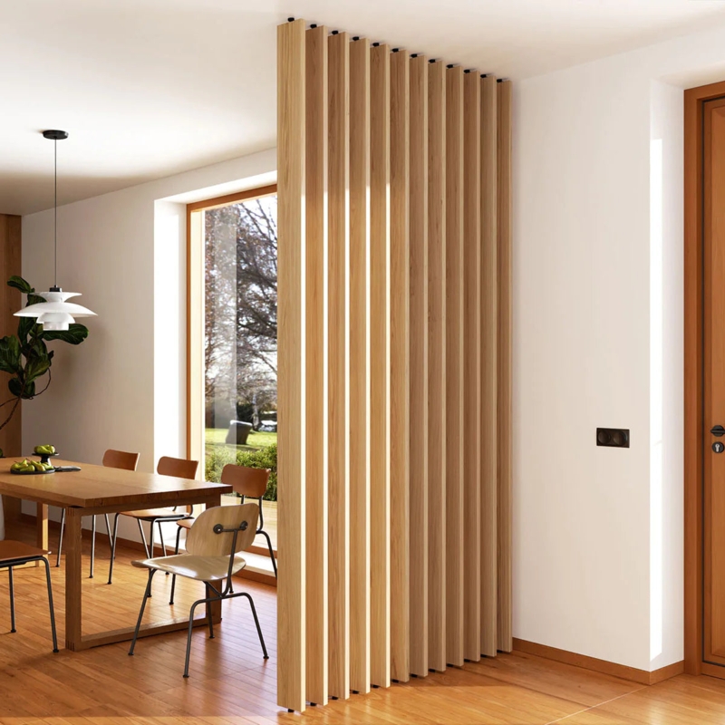 Light Wood Room Divider Semi Transparent Mid Century Airy Partition