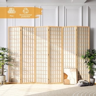 Light Wood Shoji Style Room Divider 6-Panel Lattice Screen