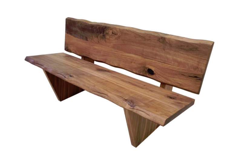 Live Edge Bench with Sculpted Seat and Backrest on Metal Legs
