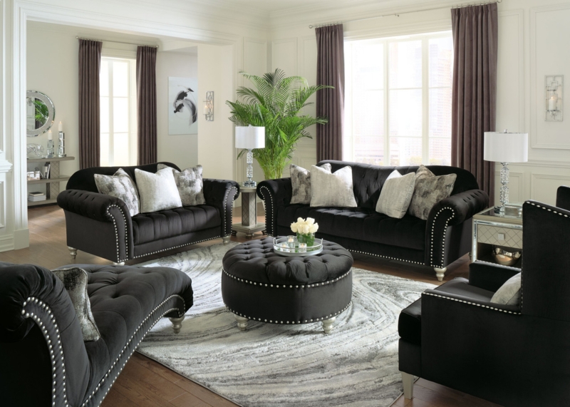 Living Room Set 5-Piece Channel Tufting Metallic Bracket Legs Glam