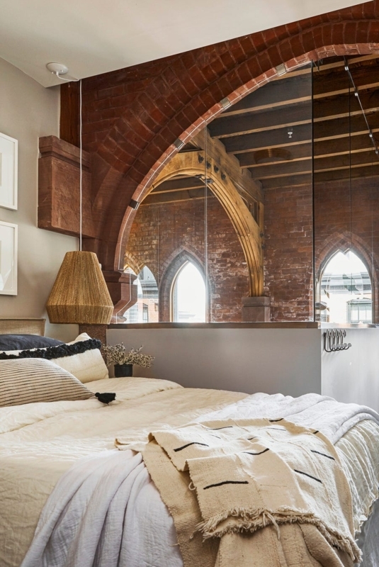 Loft Room Divider Idea: Industrial Glass Partition in Brick Arch