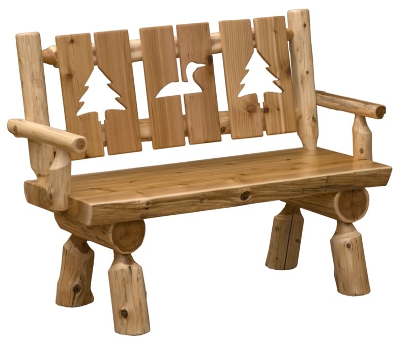 Log Bench Bear Cutout High Back Bark Texture Wildlife Motif Cabin