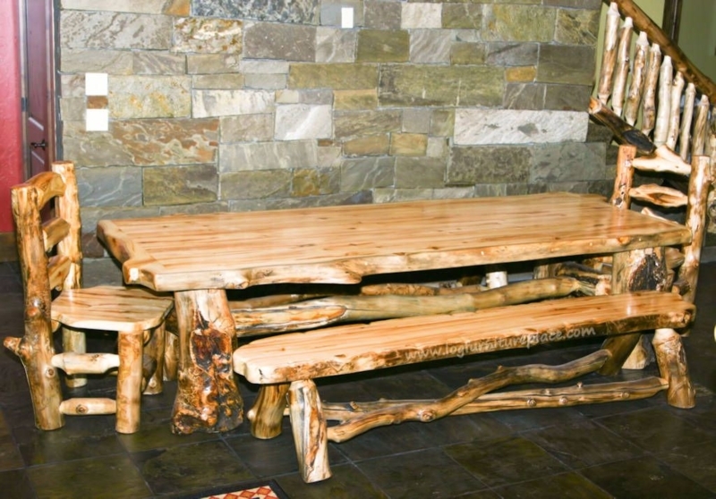 Log Bench Gnarled Legs Slab Seat Raw Wood Construction Rustic