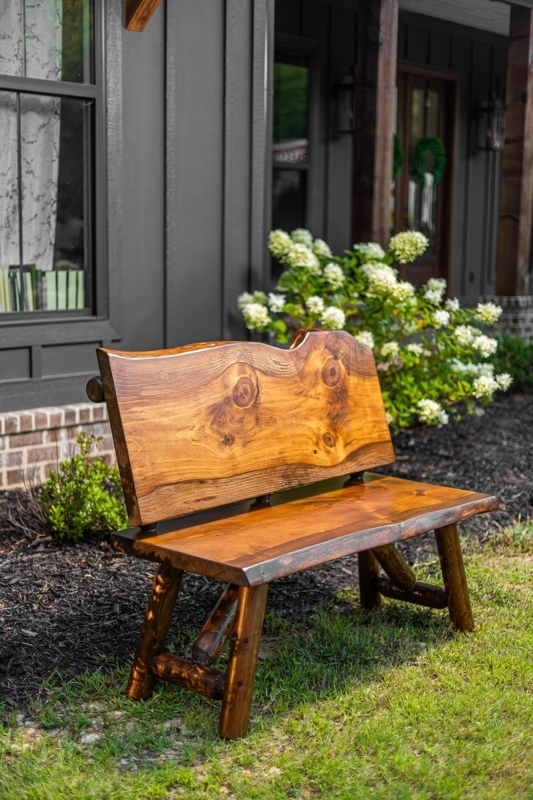 Log Bench Live Edge Cabin Style Entryway Seating Wood Toned