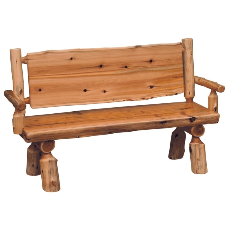 Log Bench Peeled Cedar Spindle Back With Arms Rustic Cabin