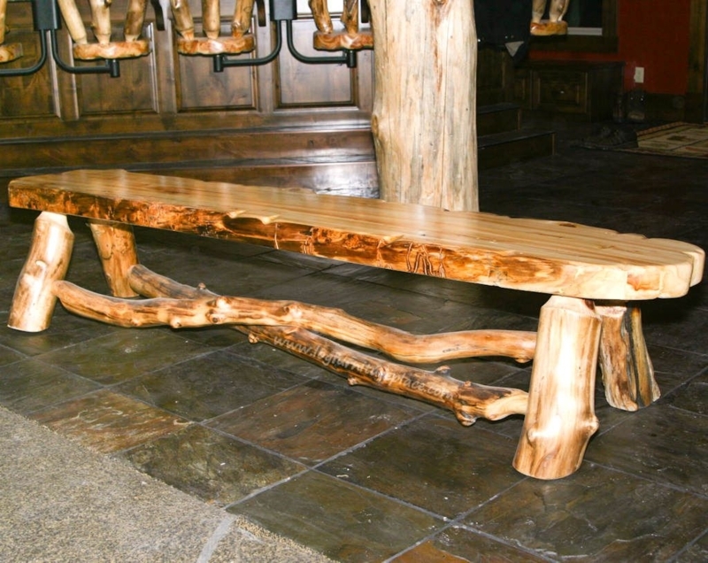 Log Bench Warm Brown Satin Finish Handcrafted Aesthetic Porch