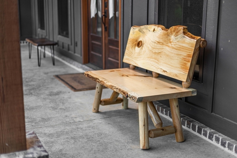 Log Frame Bench Live Edge Slab Seat Lodge Cabin Style