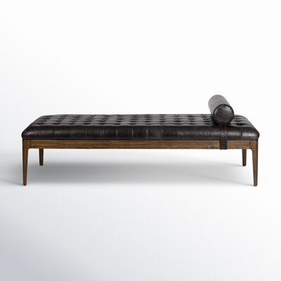 Long Leather Bedroom Bench with Slim Metal Legs and Tufting