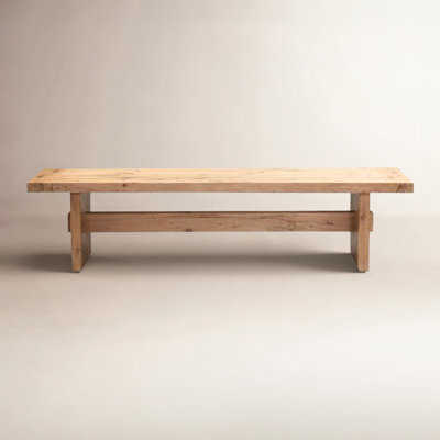 Long Rustic Wood Dining Bench with Distressed Finish and Block Legs