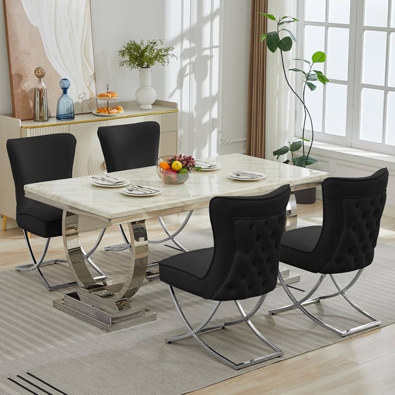 - LOULENS Elegance Velvet Dining Chairs Set of 4, Luxurious  Upholstered Tufted Dining Room Chairs, Glam Royal Velvet Accent Chairs with  Stainless Steel Legs, Black - Chairs