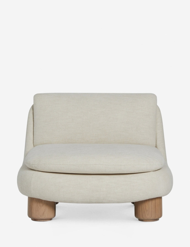 Lounge Chair: Ivory Upholstery with High-Contrast Dark Wood Frame