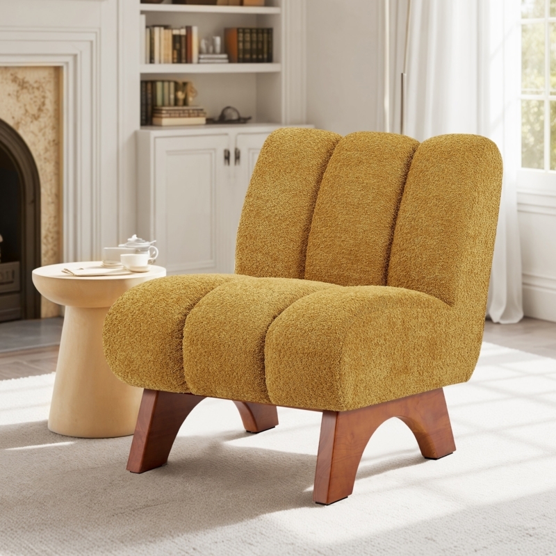 Lounge Chair: Light Gray Fabric with Architectural Exposed Wood Frame