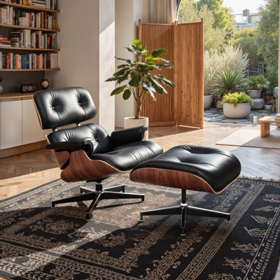 Lounge Chair Swivel Set with Ottoman, Cognac Channel Tufting