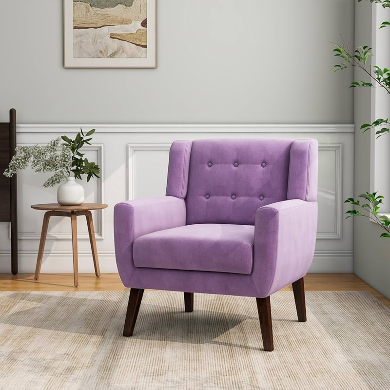 Lounge Chair Velvet Upholstery Exposed Wood Frame Integrated Arms Retro