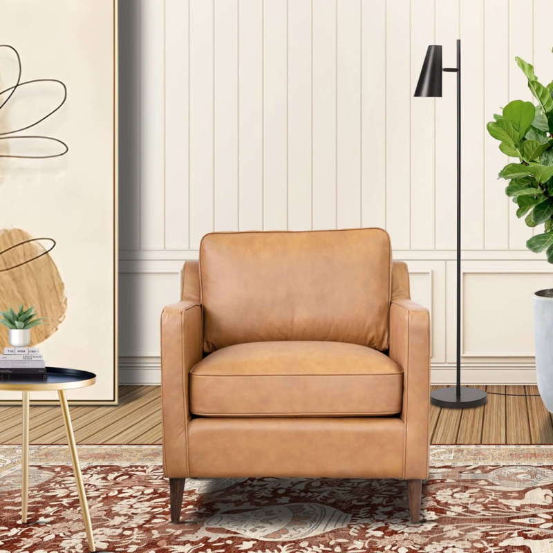 Lounge Chair Vertical Channel Tufting Wood Frame Mid-Century Modern