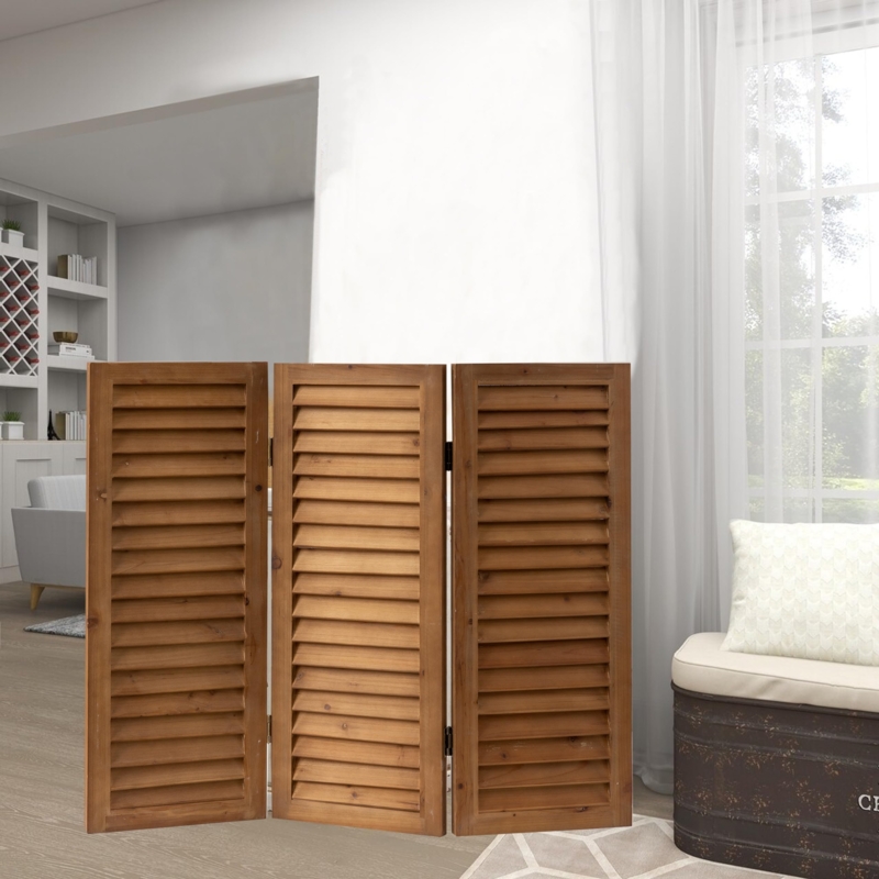 Louvered Shutter Room Divider, 3-Panel Folding Wood Privacy Screen