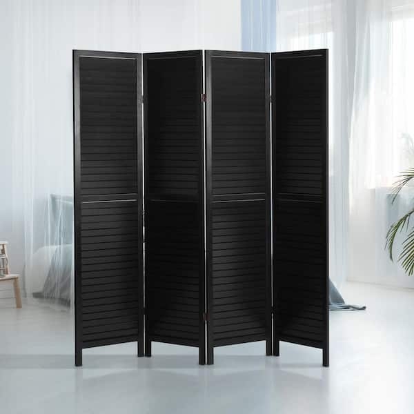 Louvered Wood Room Divider Four Panel Folding Privacy Screen