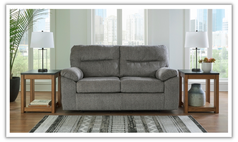 Loveseat Cognac Brown with Pillow Top Arms Plush Seating