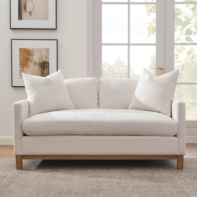 Loveseat Ivory Bench Seat Tapered Legs Mid-Century Modern Style