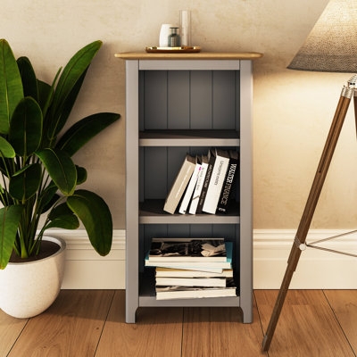 Low Bookcase Cream Molded Wood Top Two Tone Finish Farmhouse Style