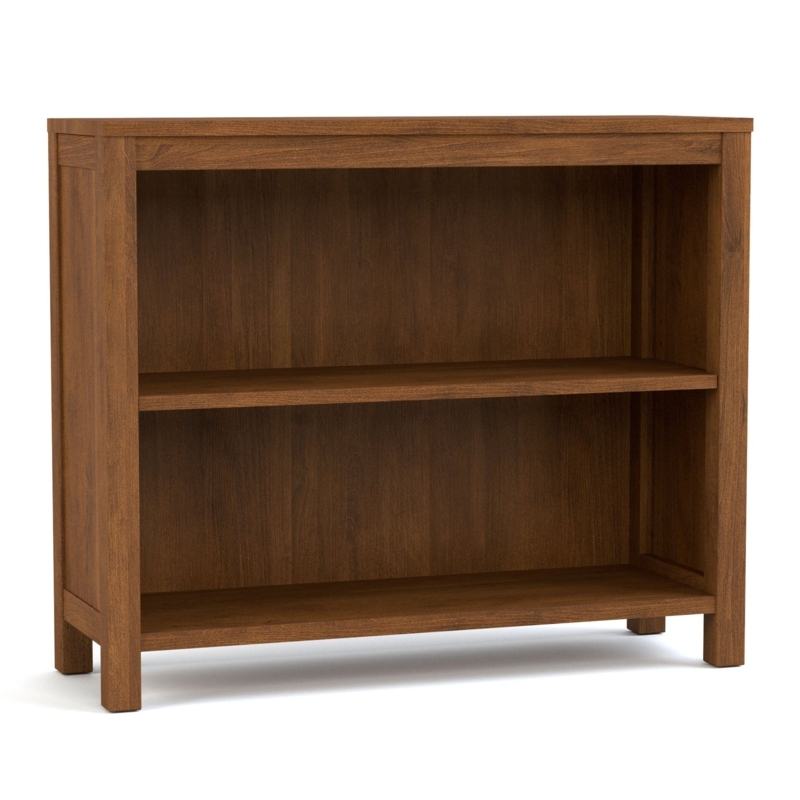 Low Bookcase Ebony Finish Minimalist Three Compartment Storage