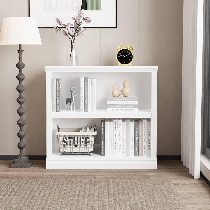 Low Bookcase White Horizontal Design Scandinavian Style Display Shelf